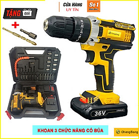 MÁY KHOAN PIN ChengBang 36V Máy 2 PIN Kèm 24 Phụ Kiện - 3 CHỨC NĂNG (khoan, bắt vít, bulong)