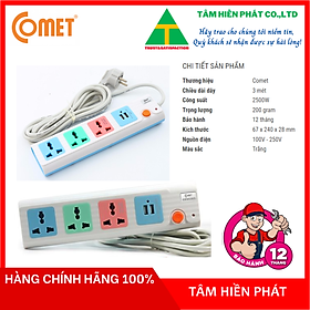 Ổ Cắm Nối Dài Kèm Cổng USB Comet CES5303 - 3 Mét - Hàng Chính Hãng