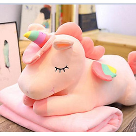 Gối ngủ văn phòng hình kì lân unicorn có cánh kèm chăn, 3 chức năng tiện dụng (gối, chăn, tựa lưng) kích thước gối 60x30x20cm + kích thước chăn 1mx1m7