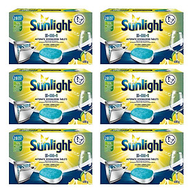 Combo 6 Hộp Viên Rửa Chén Bát (28V/hộp) Sunlight 5 in 1 Cho máy rửa chén bát Công nghệ PureClean không để lại vêt ố