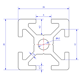 Nhôm định hình 20x20 (LWA-220461400) - Miễn phí cắt theo kích thước yêu cầu (Giá đã bao gồm VAT)