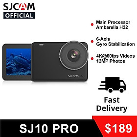 SJCAM Action Camera SJ10 PRO 4K 60FPS Gyro Stabilization WiFi 8x Zoom Bicycle Helmet Waterproof Cam Sports Video Action Cameras Color: Official standard