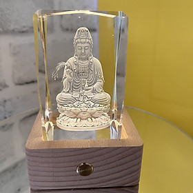Tượng Phật 3d bằng pha lê đế gỗ có đèn led - T0342