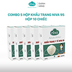 Combo 05 Khẩu Trang Niva 95 Hộp 10 Chiếc Ngăn Giọt Bắn, Lọc Vi Khuẩn, Không Gây Kích Ứng Da, Hàng Chính Hãng Cao Cấp