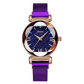 Women Quartz Milanese Band Watch Luxury Waterproof Analog Wristwatch Purple