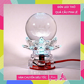 Đèn thờ quả cầu pha lê điện led hoa sen đổi màu cúng siêu đẹp - Cao 10cm