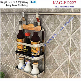 Kệ treo gia vị 2 tầng KAG-ED227, kệ treo đồ nhà bếp có móc treo, kệ gia vị