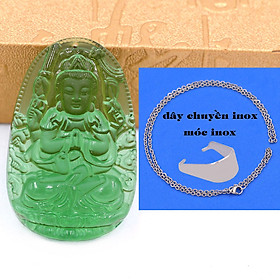 Mặt Phật Thiên thủ thiên nhãn 5 cm (size XL) thuỷ tinh xanh lá kèm móc và dây chuyền inox, Mặt Phật bản mệnh, Quan âm nghìn tay nghìn mắt