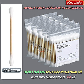 Gói 100 Tăm Bông Ngoáy Tai Thân Gỗ Tre 2 Đầu Tròn Vệ Sinh Tai Tiện Lợi