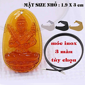 Mặt Phật Hư không tạng pha lê cam 1.9cm x 3cm (size nhỏ) kèm vòng cổ dây cao su đen + móc inox vàng, Phật bản mệnh, mặt dây chuyền