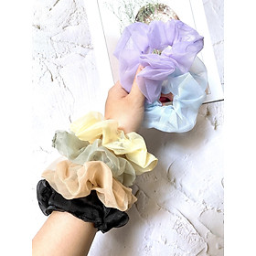 SET 3 CỘT TÓC VẢI SCRUNCHIES VON MÀU PASTEL, BUỘC TÓC THỜI TRANG, màu ngẫu nhiên