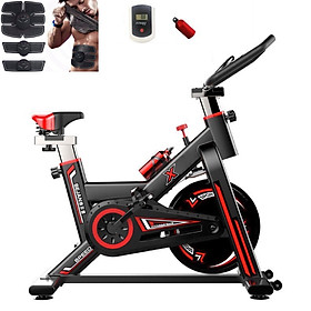 Xe đạp tập thể dục thể thao tập gym tại nhà thế hệ 4.0 khung thép sơn tĩnh điện chịu tải 250 kg, bánh đà 11 kg tặng kèm máy mát xa tạo cơ bụng EMS + đồng hồ cảm biến nhịp tim + bình nước thể thao ( giao màu ngẫu nhiên )