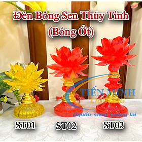 Đèn thờ hoa sen thủy tinh (bóng ớt), Nhựa ABS cao cấp, dùng bóng trái ớt đui E12, đèn LED chất lượng cao