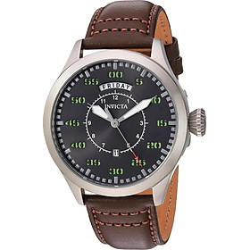 Invicta Men's Aviator Stainless Steel Quartz Watch with Leather Calfskin Strap, Brown, 22 (Model: 22973)