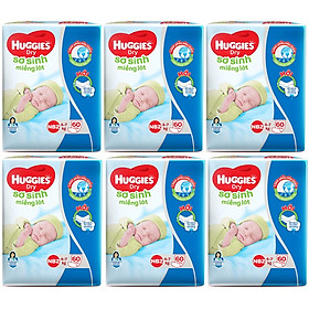 Combo 6 Gói Miếng Lót Sơ Sinh Huggies Newborn 2 (4-7kg) - N60 (Gói 60 Miếng)