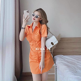 Đầm Cổ Sơ mi Nhún Cài Nút Thật Chất lụa mềm Cao Cấp thiết kế gợi cảm quyến rũ KDS