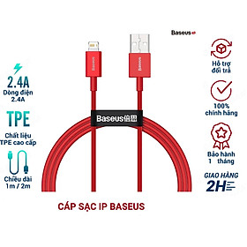Cáp sạc cho iPhone/ iPad Baseus Superior Series Fast Charging Data Cable USB to iP (2.4A, 480Mbps, Fast charge, ABS/ TPE Cable)- Hàng chính hãng