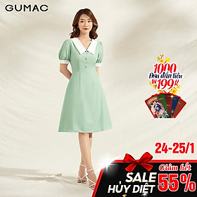 Đầm nữ dáng xòe DA1108 GUMAC thiết kế phối lá cổ trắng
