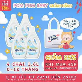 Thùng 4 Chai Nước Giặt Xả Pom Pom chuyên biệt dành cho bé sơ sinh (0-12 tháng)