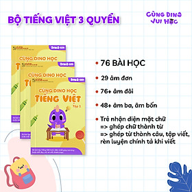 (BỘ 3 QUYỂN) Sách bổ trợ Dino Đi Học – Cùng Dino học Tiếng Việt Tập 1, 2, 3 cho trẻ 3-6 tuổi