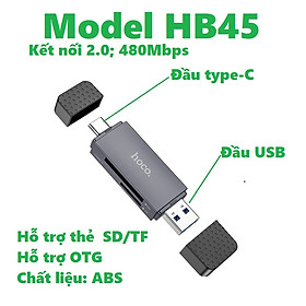 Đầu đọc thẻ nhớ SD / TF chuẩn 3.0 cho laptop  hoco HB20 - Hàng chính hãng