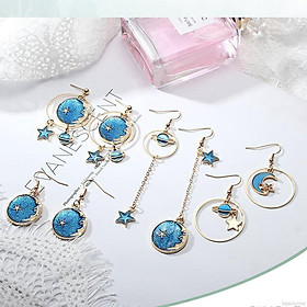 Bông tai dáng dài hình mặt trăng và ngôi sao thời trang