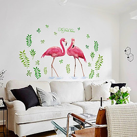 Decal trang trí chất liệu PVC loại 1 dày dặn, sắc nét, trang trí phòng cho bé, quán cafe- Hạc hồng lá xanh- mã sp QR9015