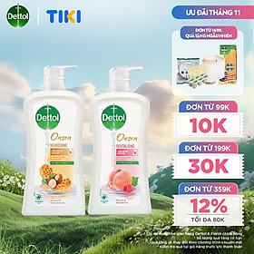 COMBO 2 CHAI SỮA TẮM DETTOL ONZEN MẬT ONG KHÁNG KHUẨN DƯỠNG THỂ VÀ DƯỠNG DA ĐÀO & PHÚC BỒN TỬ (950G/CHAI)