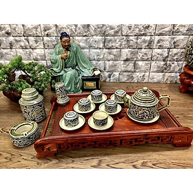 Mua Bộ trà Bát Tràng khắc nổi hoa phù dung dáng vai vuông