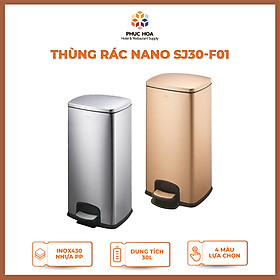 Thùng rác inox 30L đạp chân GNF , Mã SJ30 F01 dáng vuông, Dùng cho bếp gia đình