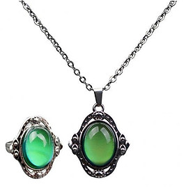 2x Zinc Alloy Oval Pendant , Color Change Mood Necklace Choker Emotion Jewelry Set for Women Gifts