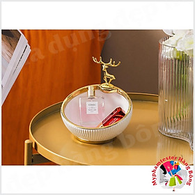 Mua Bát Sứ Đựng Kẹo - Chìa Khóa - Phụ Kiện Decor 2022 | Âu Sứ Decor Kẻ Vàng Kim Vân Nổi Hình Hươu Mạ Vàng ( Hàng Có Sẵn )
