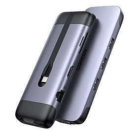 Mua USB type C Hub 9 trong 1 Docking + 4K HDMI + VGA + Gigabit Ethernet + sạc sạc PD Charging + 3 x USB 3.0 + đọc thẻ SD Ugreen 286DK70409CM 10CM màu xám hàng chính hãng