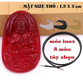 Mặt Phật Phổ hiền pha lê đỏ 1.9cm x 3cm (size nhỏ) kèm vòng cổ dây cao su đen + móc inox vàng, Phật bản mệnh, mặt dây chuyền
