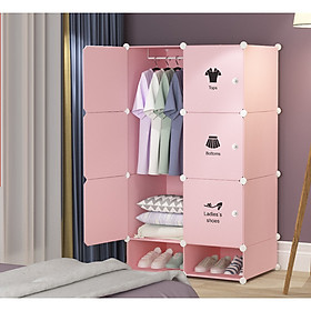 Tủ nhựa ghép 8 ô(2 ô giày) nhỏ gọn tiết kiệm diện tích màu hồng, decal quần áo