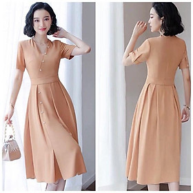 Đầm Suông Dài Kem Có Nút