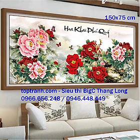 Mua Tranh thêu chữ thập hoa khai phú quý hoa mẫu đơn đỏ MN0107 chưa thêu