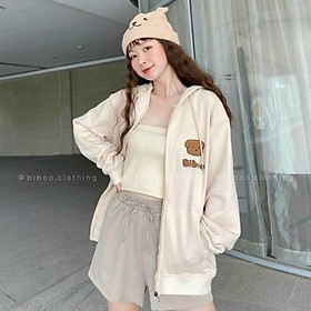 Áo Khoác Hoodie Nỉ Bông Gấu BIBOO Khoác Zip Form Rộng Unisex Nam Nữ Ulzzang