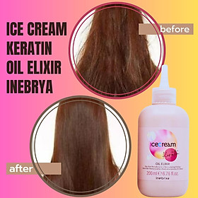 Tinh chất Keratin INEBRYA Ice-Cream Elixir Oil phục hồi tóc hư tổn khô xơ Italy 200ml