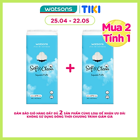 Bông Tẩy Trang Watsons Love My Softness Soft & Clean Square Puffs Free 40% Dạng Túi Mềm 150+60 Miếng