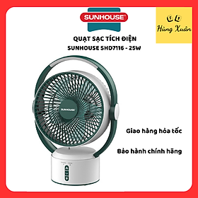Mua Quạt sạc tích điện SUNHOUSE SH7116  quạt mini để bàn kiêm đèn ngủ  3 mức gió siêu mát - Hàng chính hãng