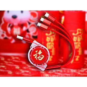 Mua Cáp Sạc 3 ĐẦU RÚT Tiện Lợi -  PHIÊN BẢN TẾT 2020 CANH TÝ
