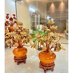 Combo kệ chân đế và 2 bình hoa sen 26 cành ,phong thủy ,trang trí phòng khách ,phòng thờ đẹp long lanh ,bình cắm hoa gỗ hương đỏ ,hoa lá gương gỗ ngọc am để mộc thơm phức 