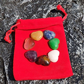7 Viên đá chakra tự nhiên phong thủy - 7 viên hình tim D47 + Túi vải ngẫu nhiên