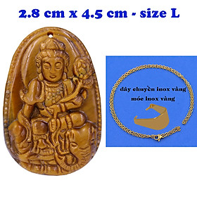 Mặt Phật Phổ hiền đá mắt hổ 4.5 cm kèm dây chuyền inox vàng - mặt dây chuyền size lớn - size L, Mặt Phật bản mệnh