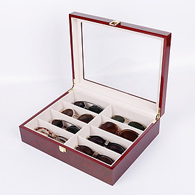 Hộp Đựng Kính Mắt SAIKE SAIKE S8286 Mẫu 8 Ngăn Vỏ Gỗ Sơn Mài - Có Nắp Kính Chống Bụi Cao Cấp