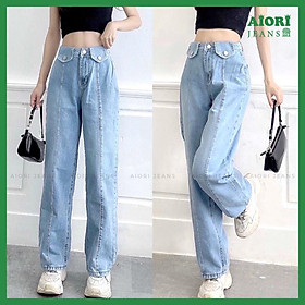 Quần Jean Nữ Aiori Ống Rộng Lưng Cao Trơn Bò Suông Cạp Cao Jeans Cotton Thoáng Mát, Mềm Mịn, Thời Trang Hàn Quốc_Mã 3357