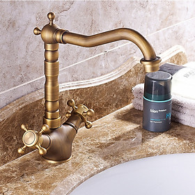 Vòi Lavabo nóng lạnh Tân Cổ Điển chân thấp - Hợp kim đồng thau + 2 dây cấp