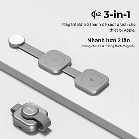 Đế Sạc Không Dây MAZER 3in1 Qi2 MagTrifold03 Sạc Đồng Thời 3 Thiết Bị Công Suất 15W Đạt Chuẩn Qi2 & MaggSafe Gấp Gọn Hàng Chính Hãng