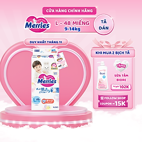 Tã/bỉm dán Merries size L - 48 miếng (dành cho bé từ 9 - 14kg)